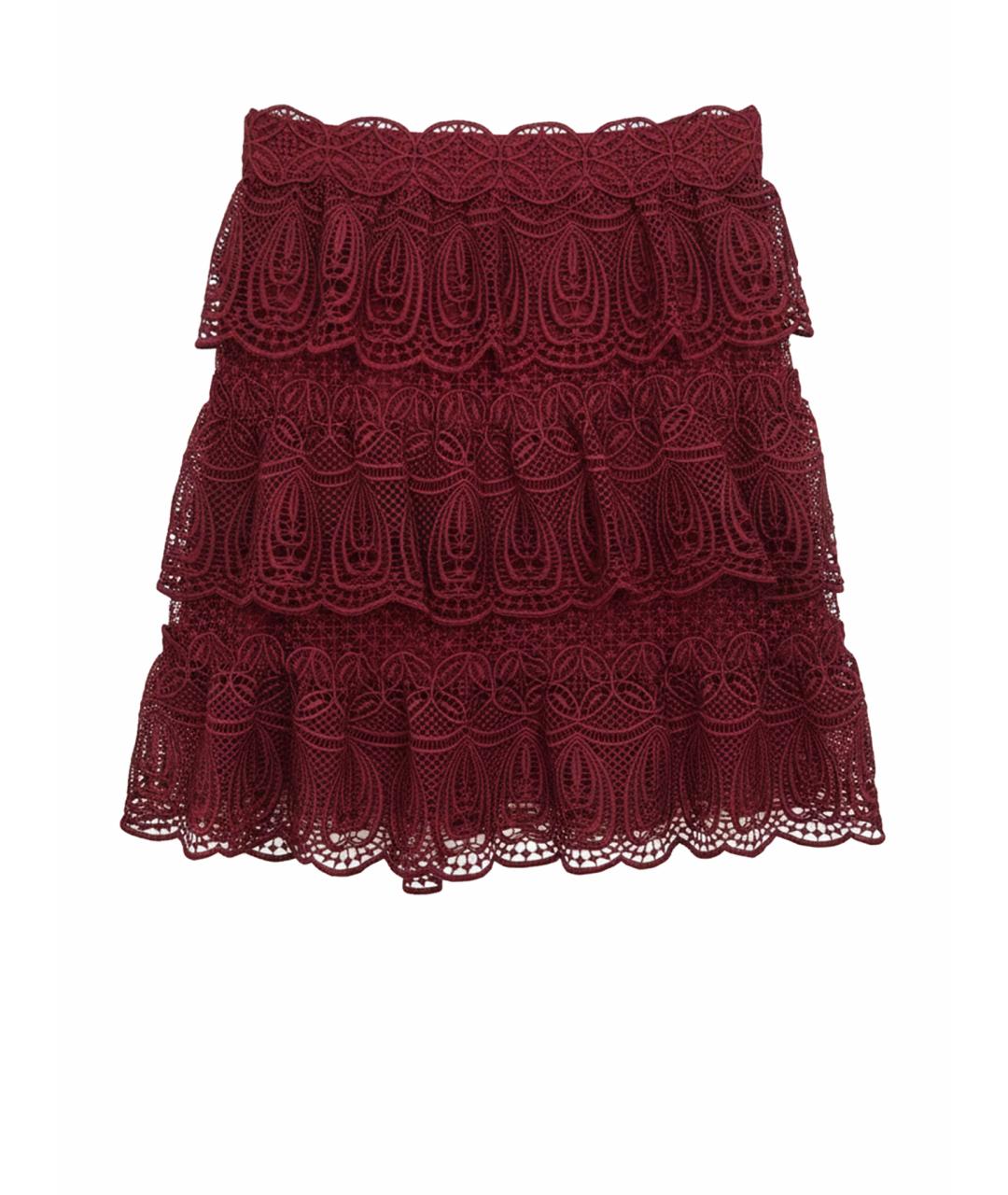 SELF-PORTRAIT Бордовая кружевная юбка мини, фото 1