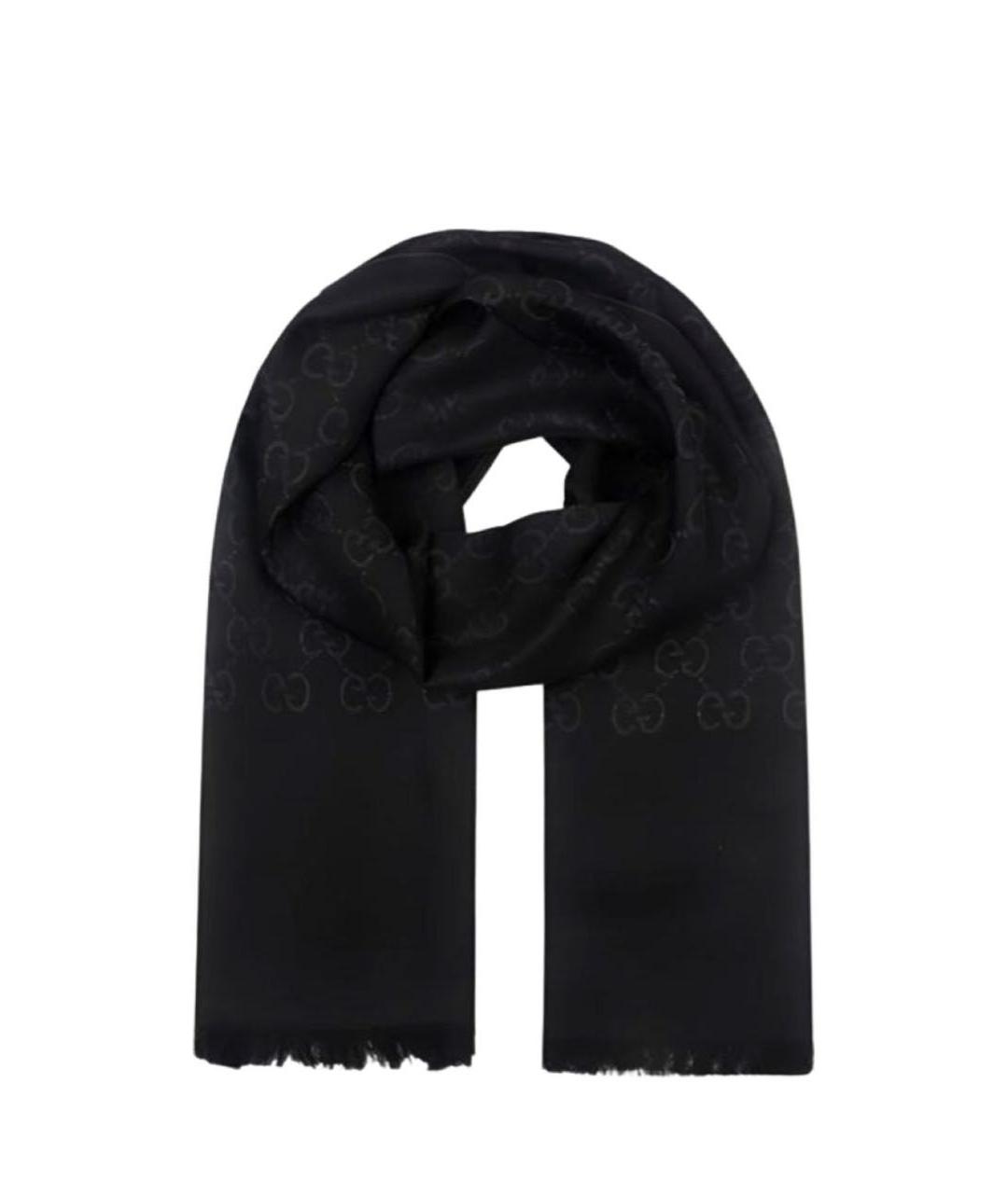 GUCCI Черный шерстяной шарф, фото 4
