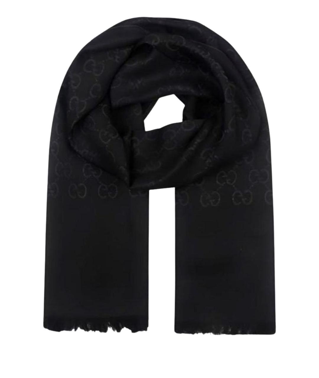 GUCCI Черный шерстяной шарф, фото 1