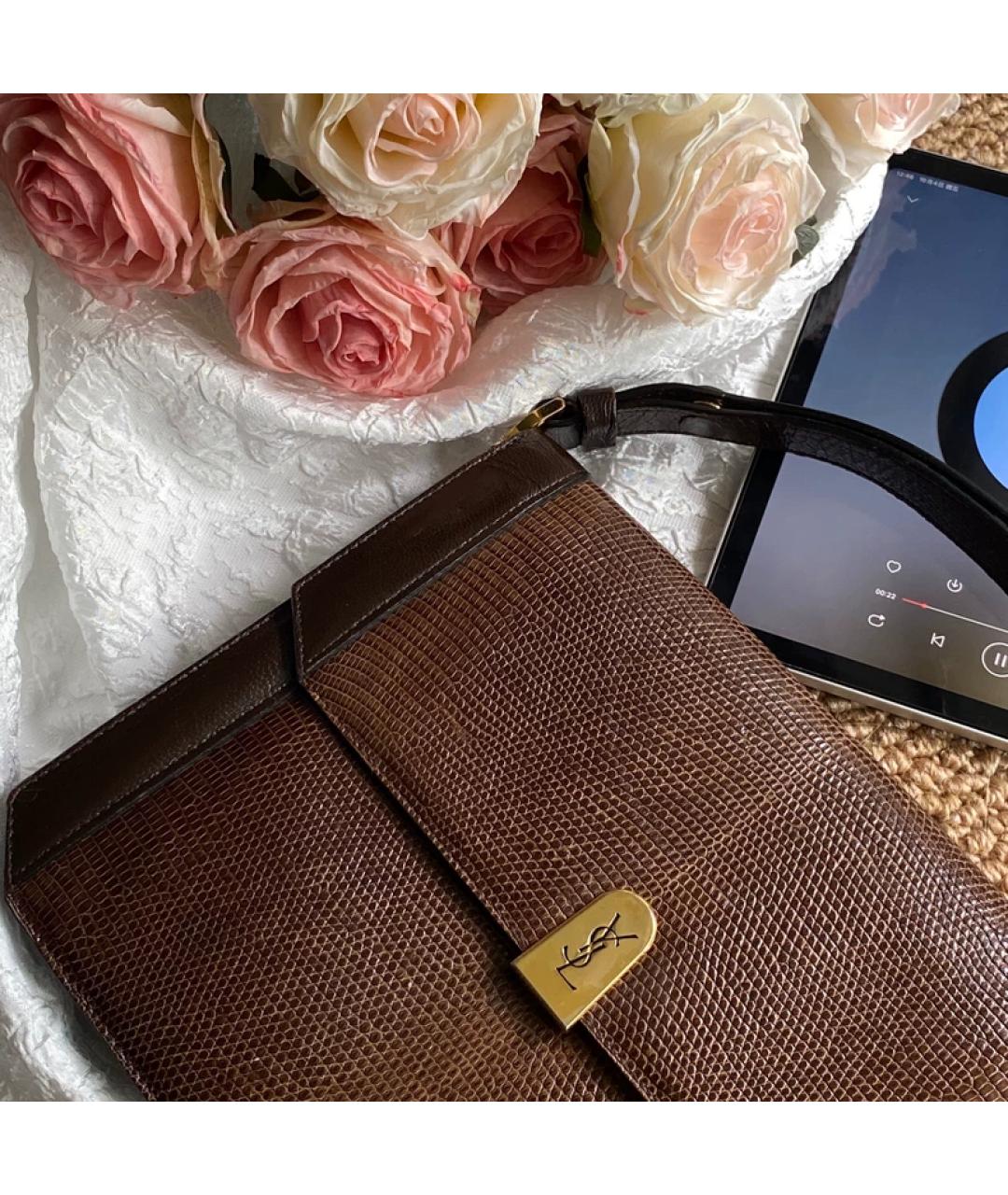 SAINT LAURENT Коричневая кожаная сумка с короткими ручками, фото 7
