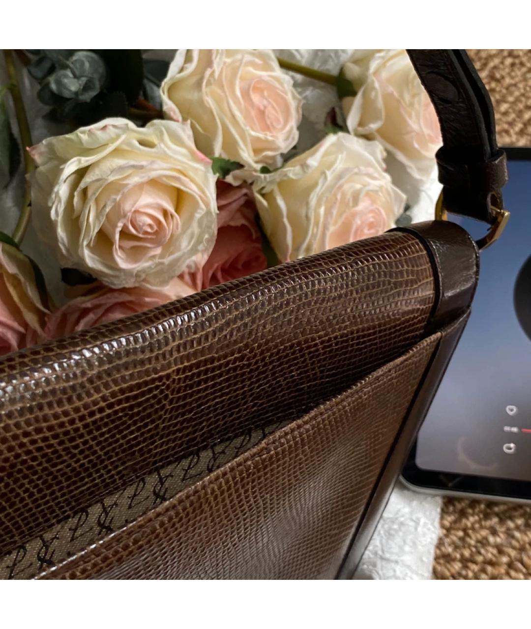 SAINT LAURENT Коричневая кожаная сумка с короткими ручками, фото 5