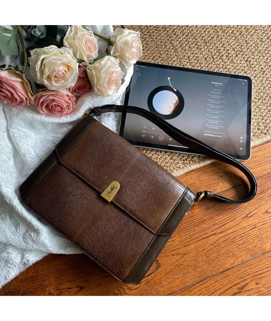 SAINT LAURENT Коричневая кожаная сумка с короткими ручками, фото 10