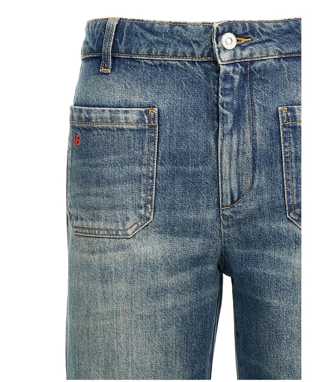 VICTORIA BECKHAM Синие хлопковые прямые джинсы, фото 3