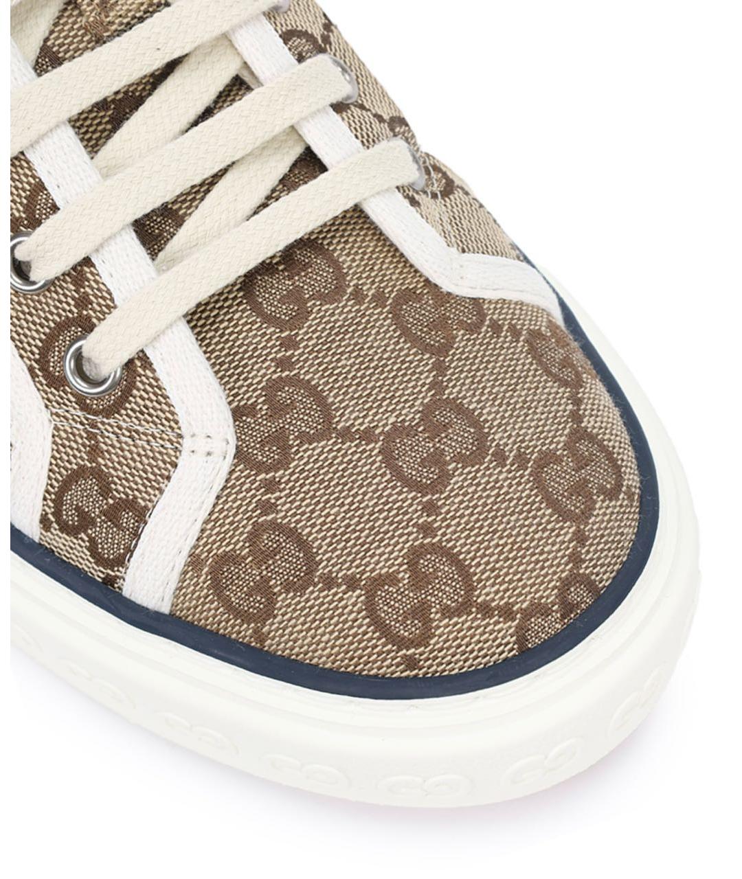GUCCI Бежевые текстильные низкие кроссовки / кеды, фото 8