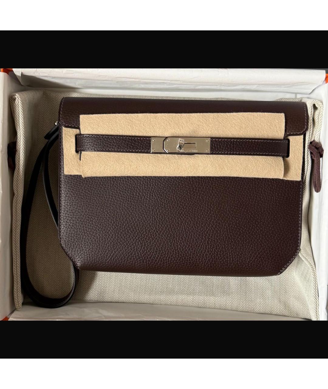 HERMES Коричневая кожаная барсетка, фото 3