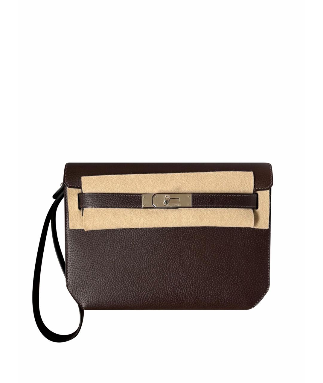 HERMES Коричневая кожаная барсетка, фото 1