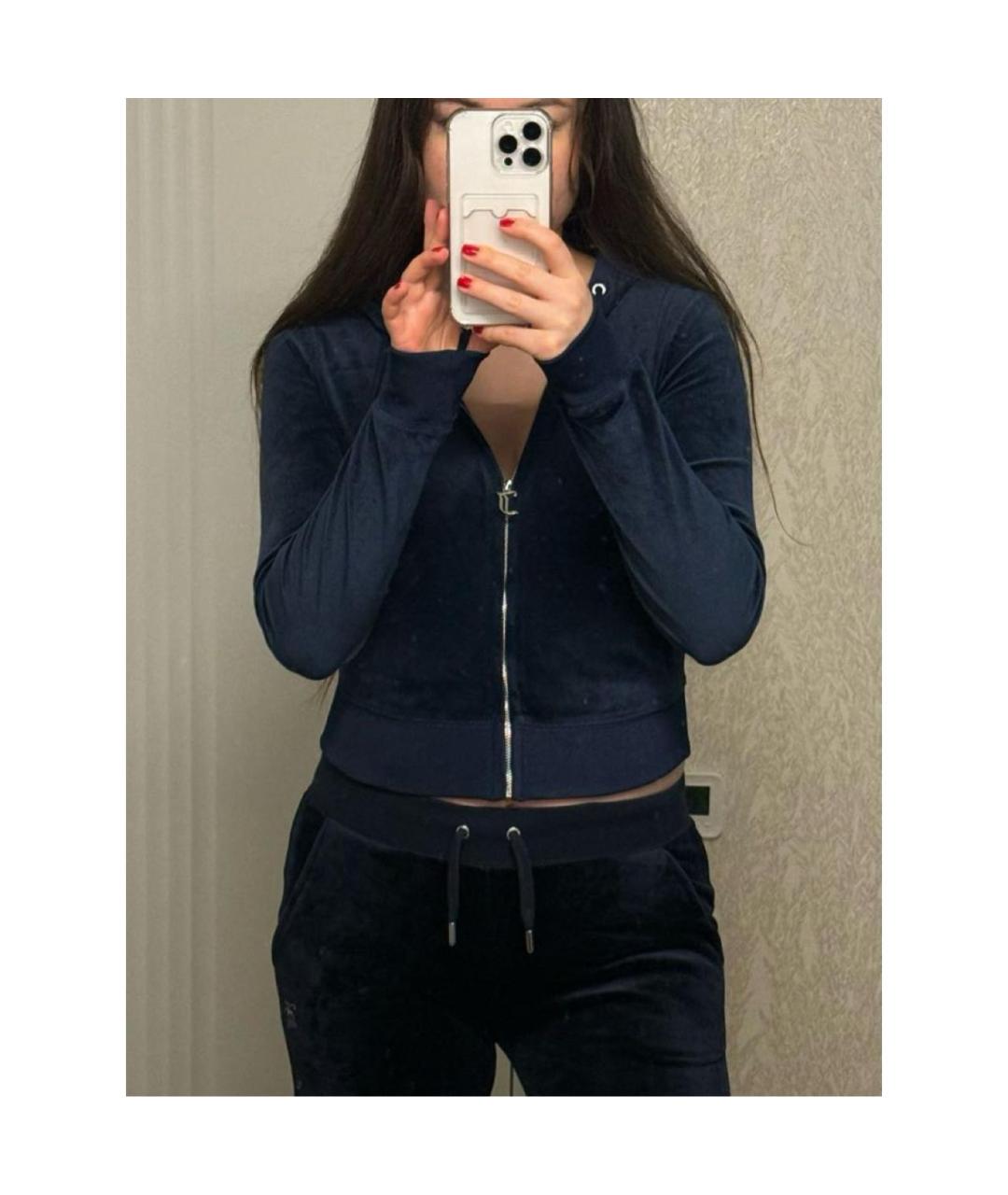 JUICY COUTURE Темно-синий велюровый костюм с брюками, фото 8