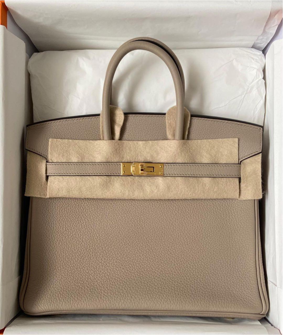 HERMES Бежевая кожаная сумка с короткими ручками, фото 3