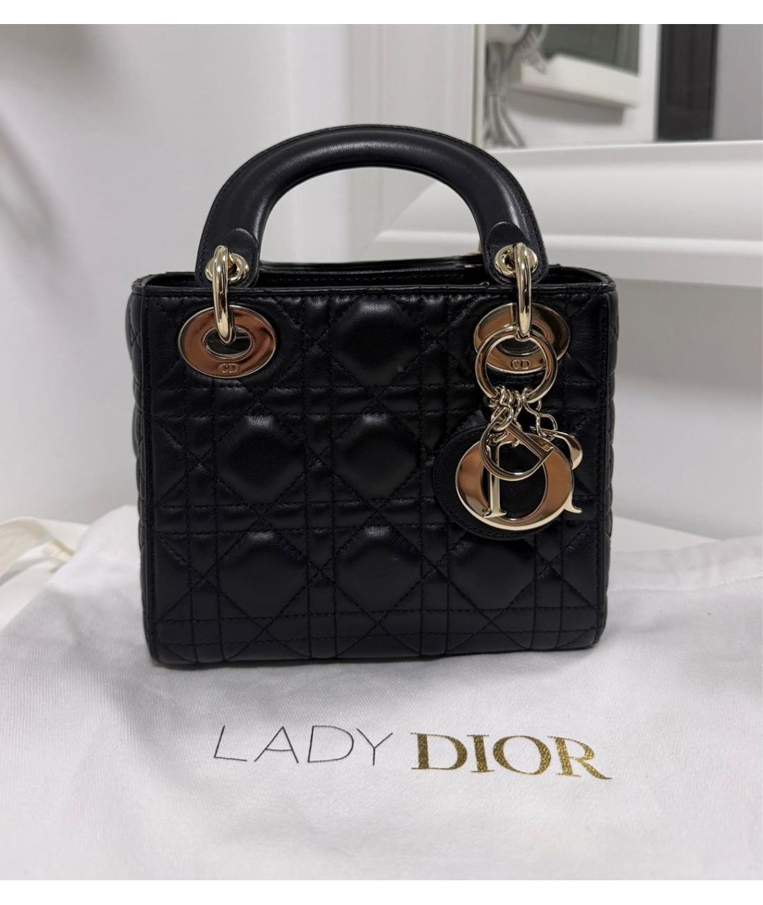 CHRISTIAN DIOR Черная кожаная сумка с короткими ручками, фото 7