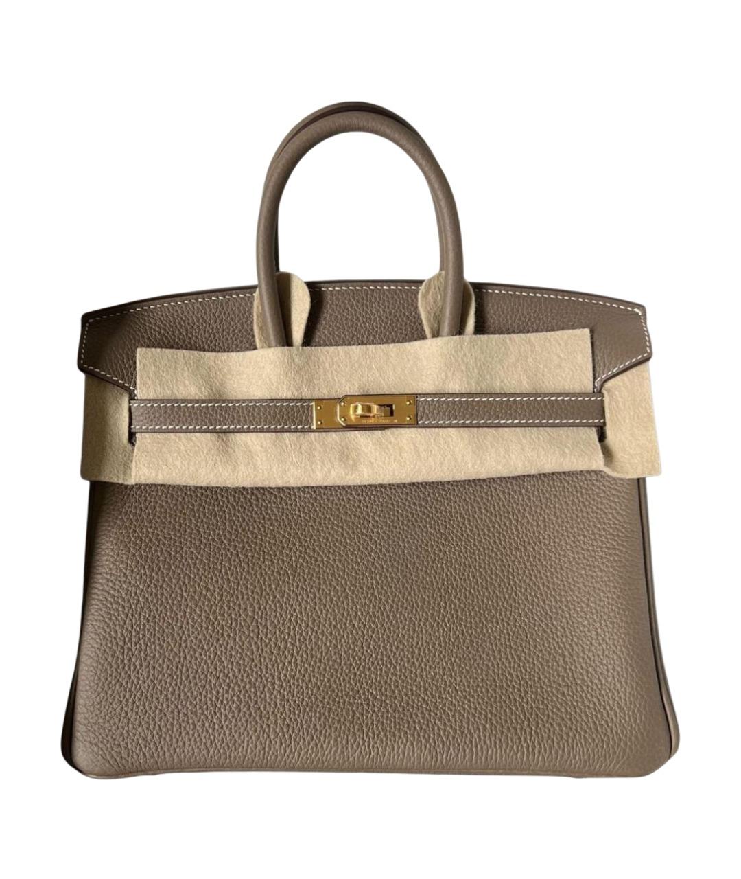 HERMES Серая кожаная сумка с короткими ручками, фото 1