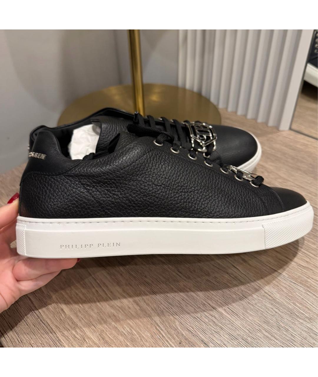 PHILIPP PLEIN Черные кожаные низкие кроссовки / кеды, фото 5