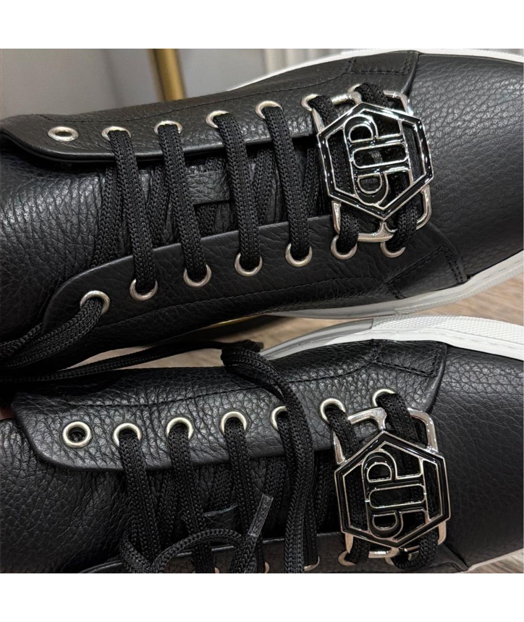 PHILIPP PLEIN Черные кожаные низкие кроссовки / кеды, фото 7