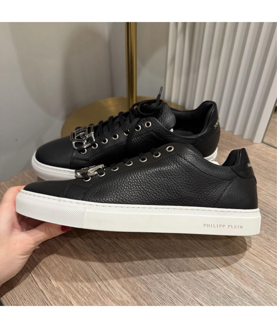 PHILIPP PLEIN Черные кожаные низкие кроссовки / кеды, фото 3