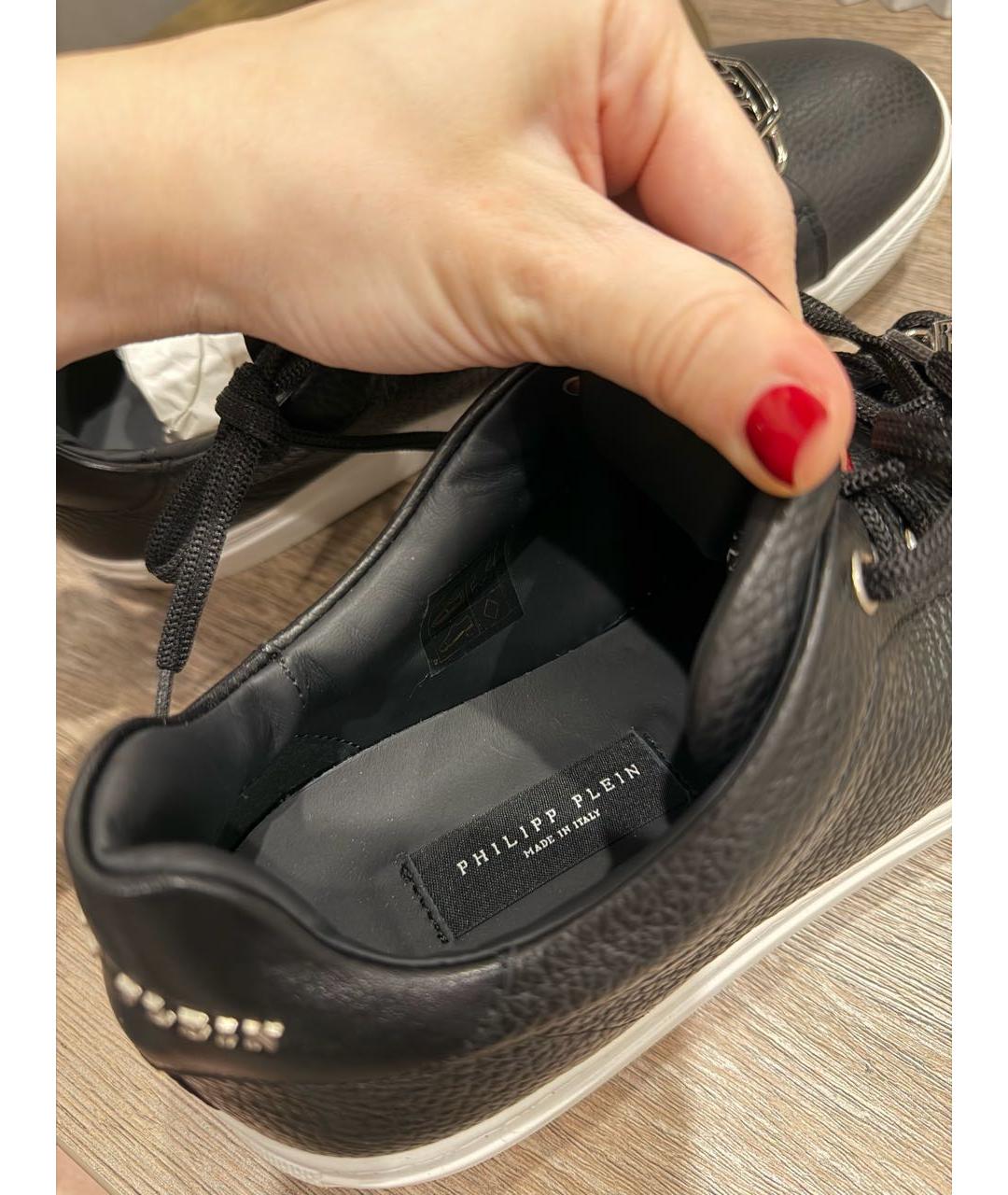 PHILIPP PLEIN Черные кожаные низкие кроссовки / кеды, фото 6