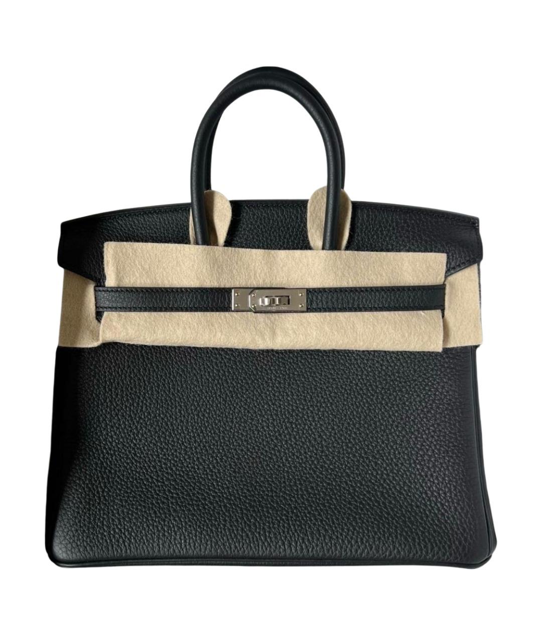 HERMES Черная кожаная сумка с короткими ручками, фото 1