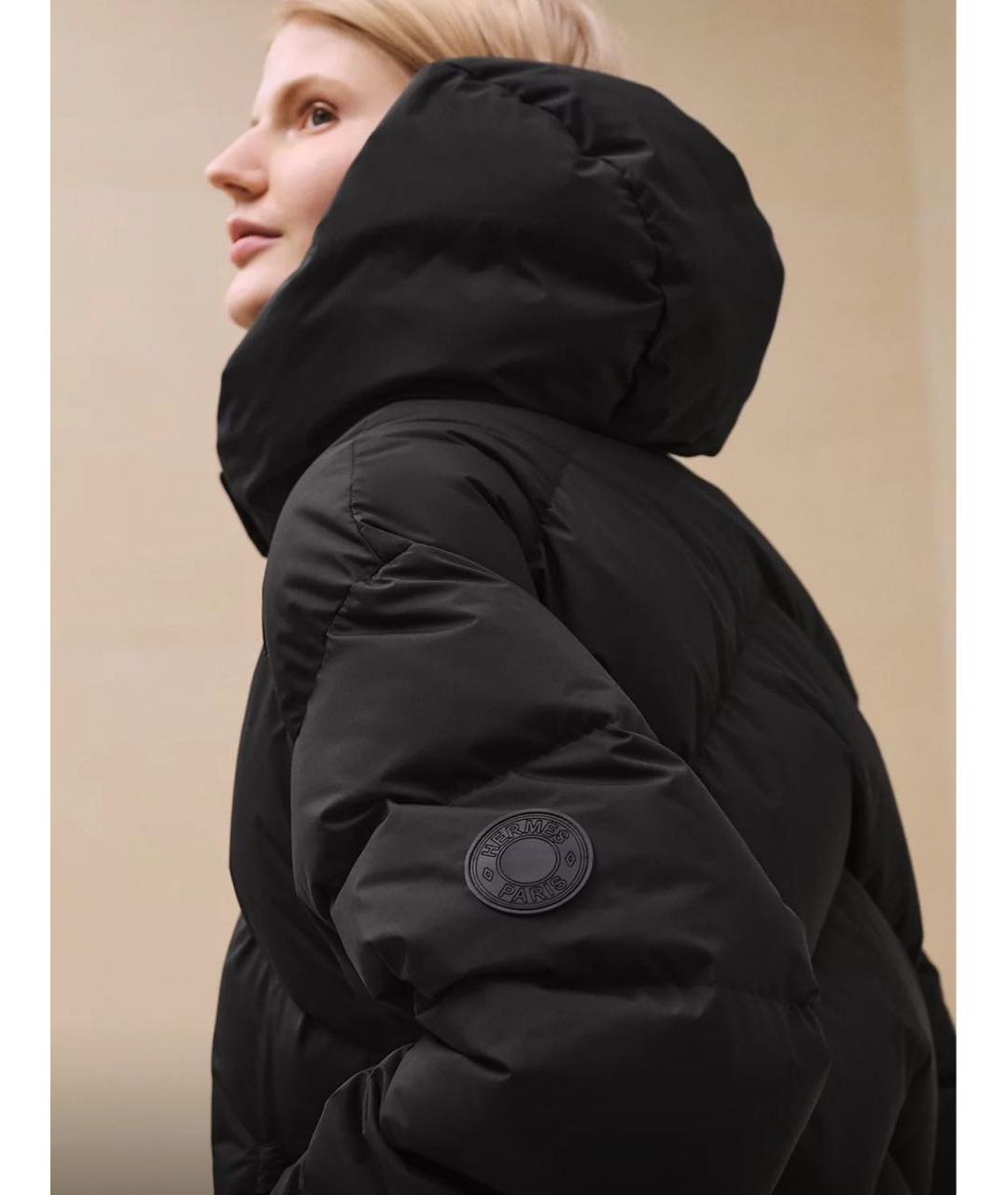 HERMES Черный полиэстеровый пуховик, фото 4
