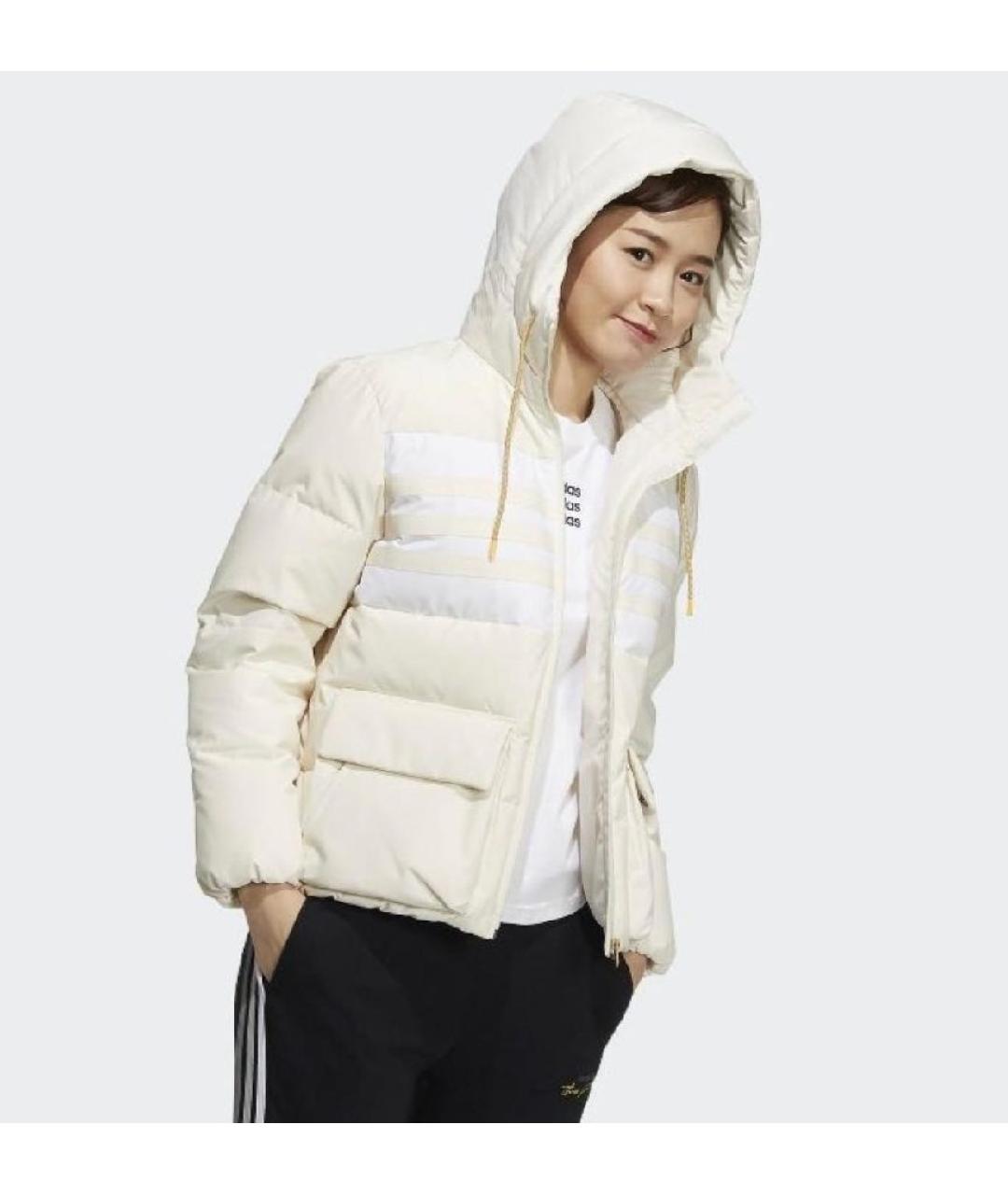 ADIDAS Белый полиэстеровый пуховик, фото 4