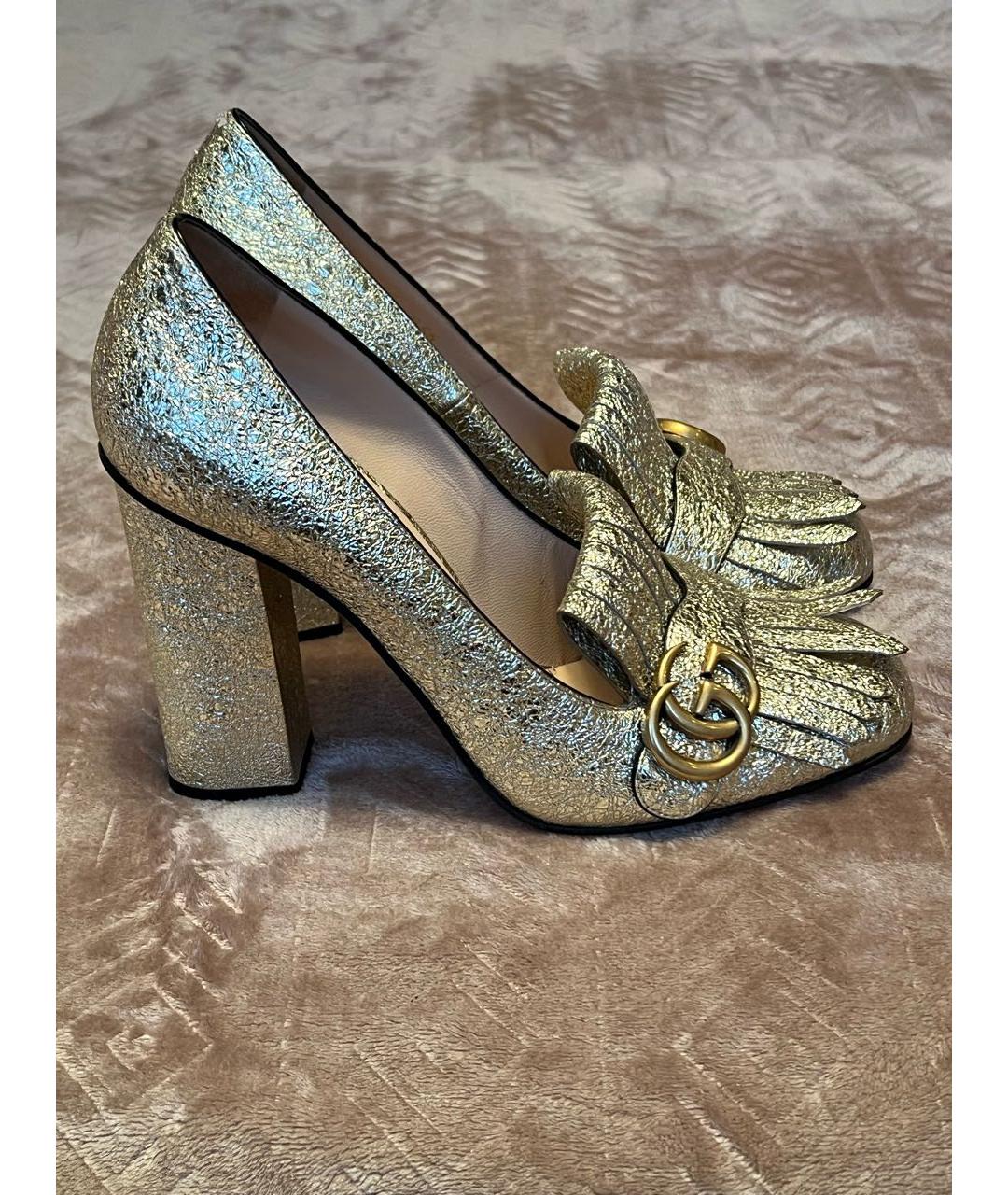 GUCCI Золотые кожаные туфли, фото 5