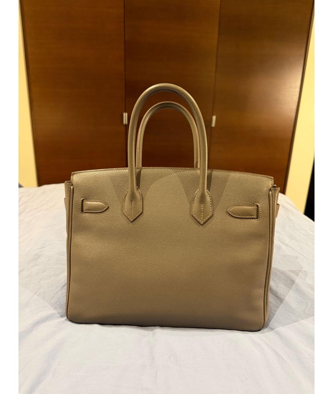 HERMES Бежевая кожаная сумка с короткими ручками, фото 3