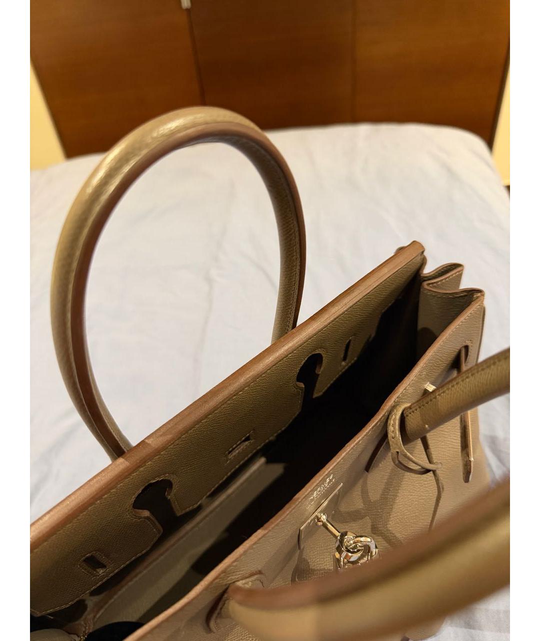 HERMES Бежевая кожаная сумка с короткими ручками, фото 4