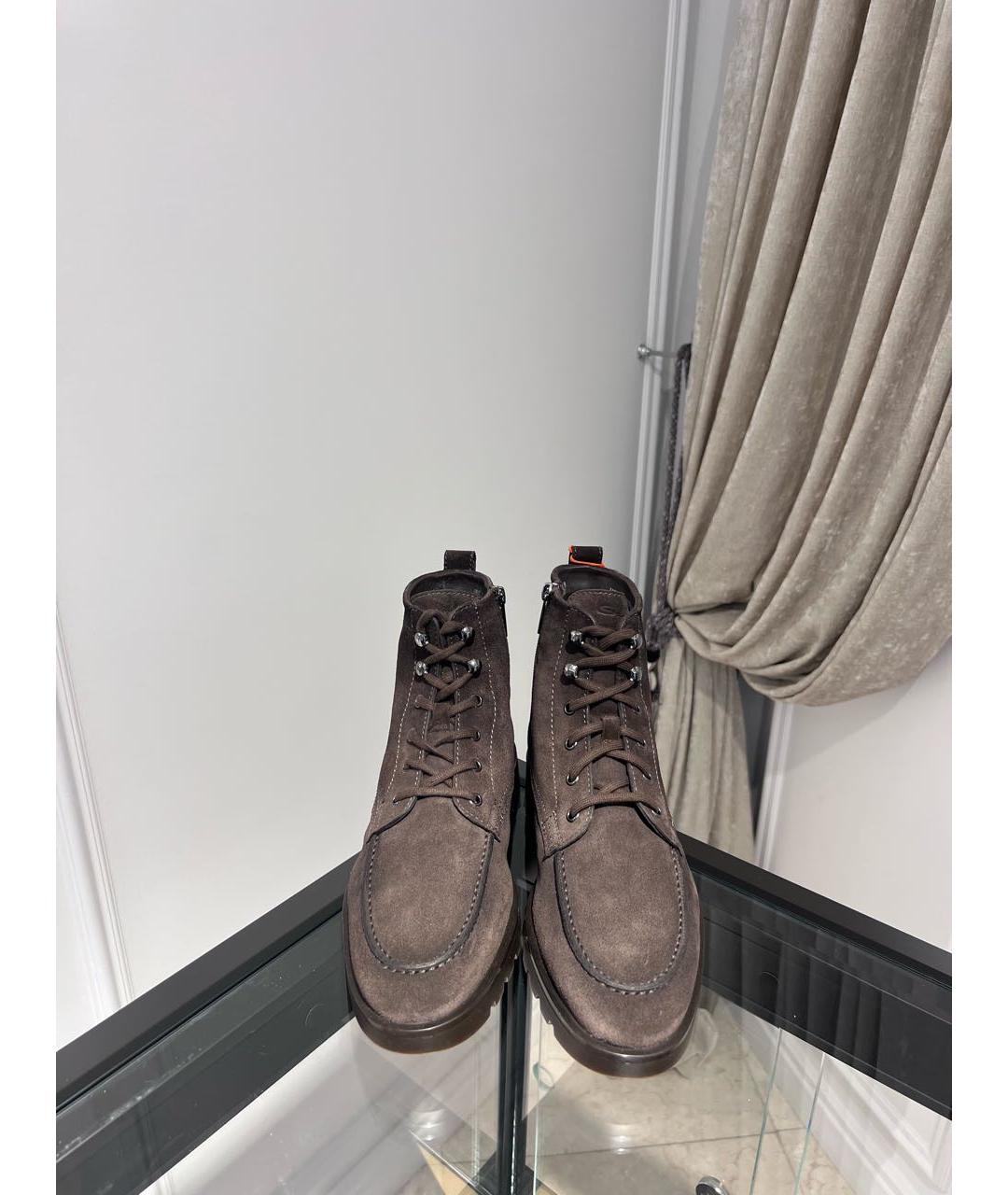 SANTONI Коричневые замшевые высокие ботинки, фото 2