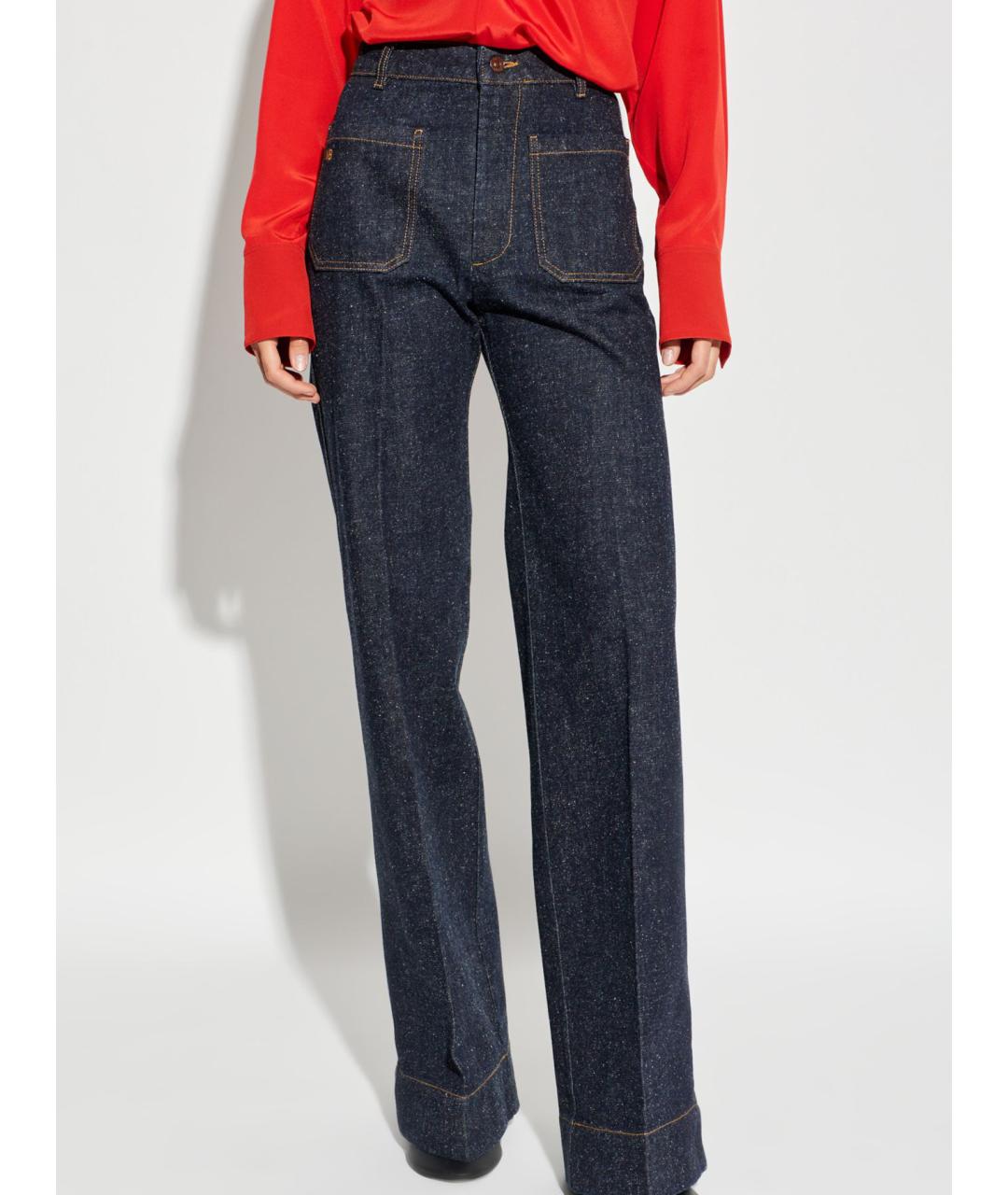 VICTORIA BECKHAM Синие хлопковые прямые джинсы, фото 3