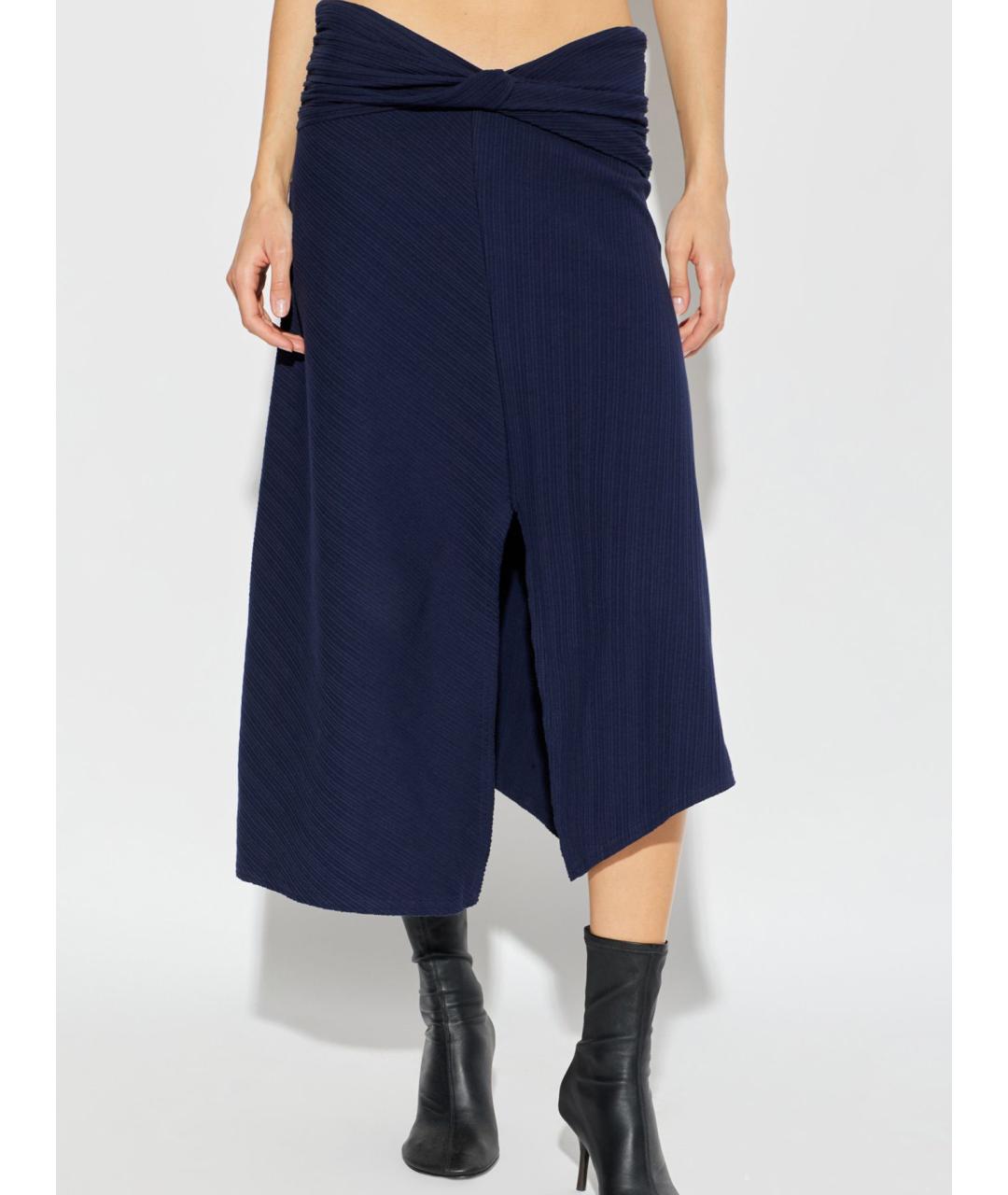 VICTORIA BECKHAM Темно-синяя хлопковая юбка миди, фото 3