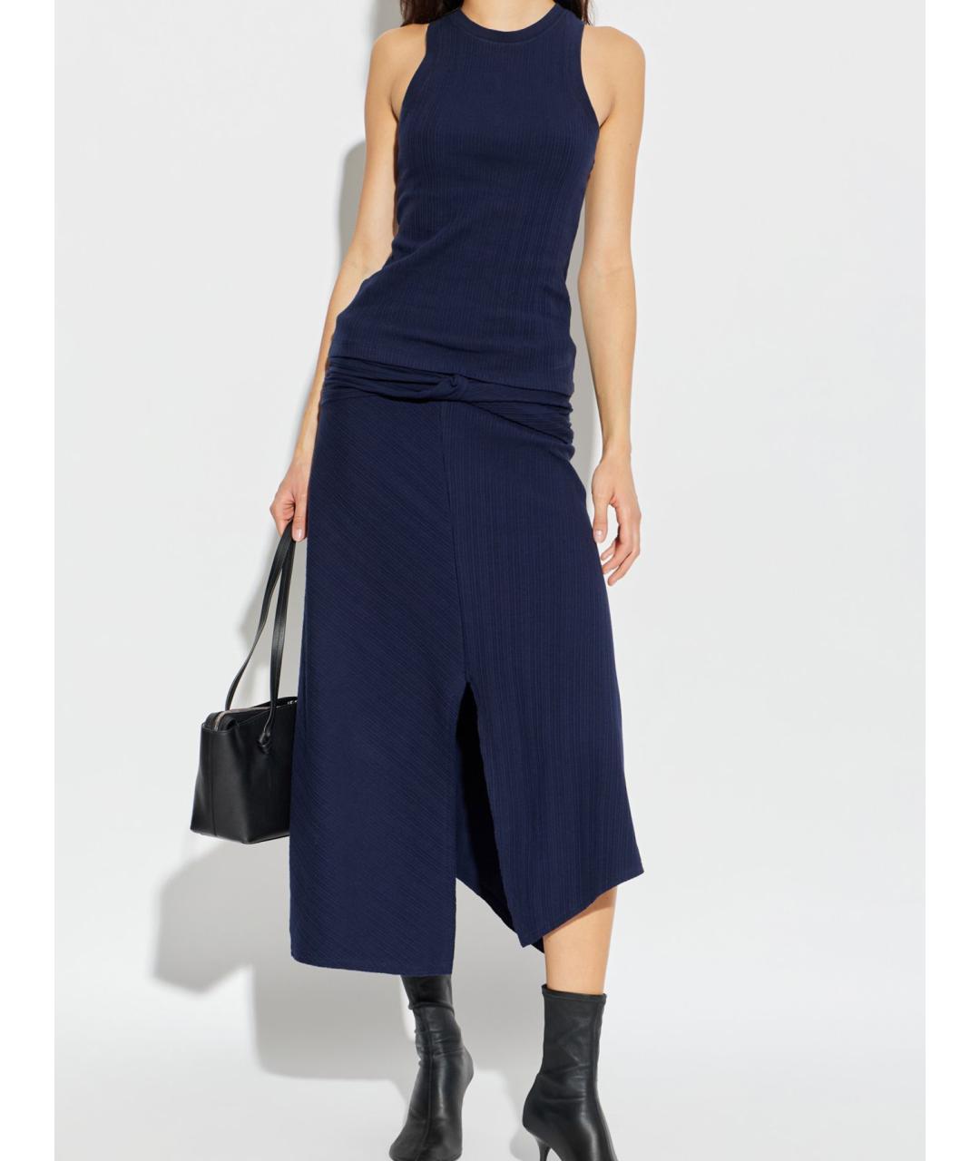 VICTORIA BECKHAM Темно-синяя хлопковая юбка миди, фото 2