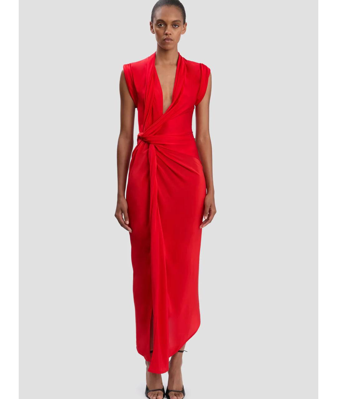 VICTORIA BECKHAM Красное шелковое коктейльное платье, фото 2