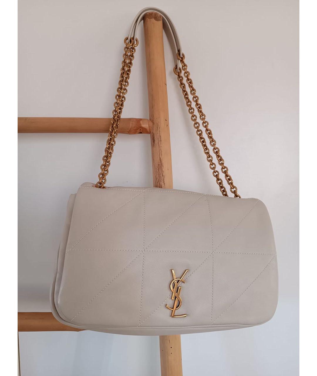 SAINT LAURENT Белая кожаная сумка через плечо, фото 7