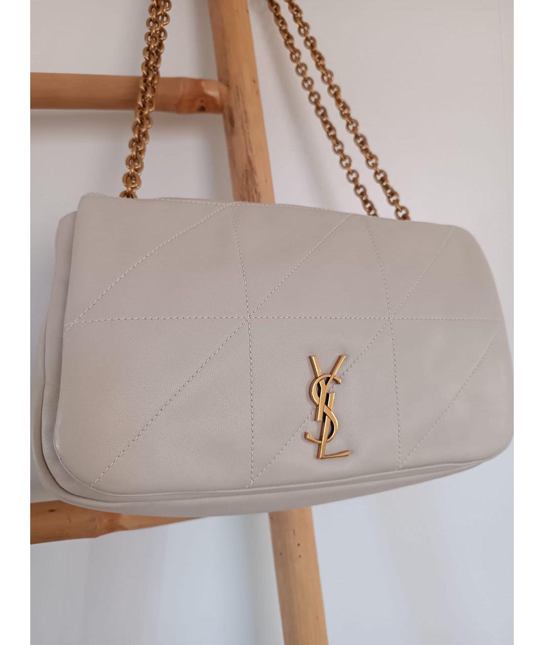SAINT LAURENT Белая кожаная сумка через плечо, фото 2