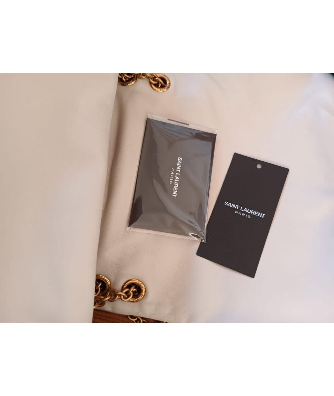 SAINT LAURENT Белая кожаная сумка через плечо, фото 5