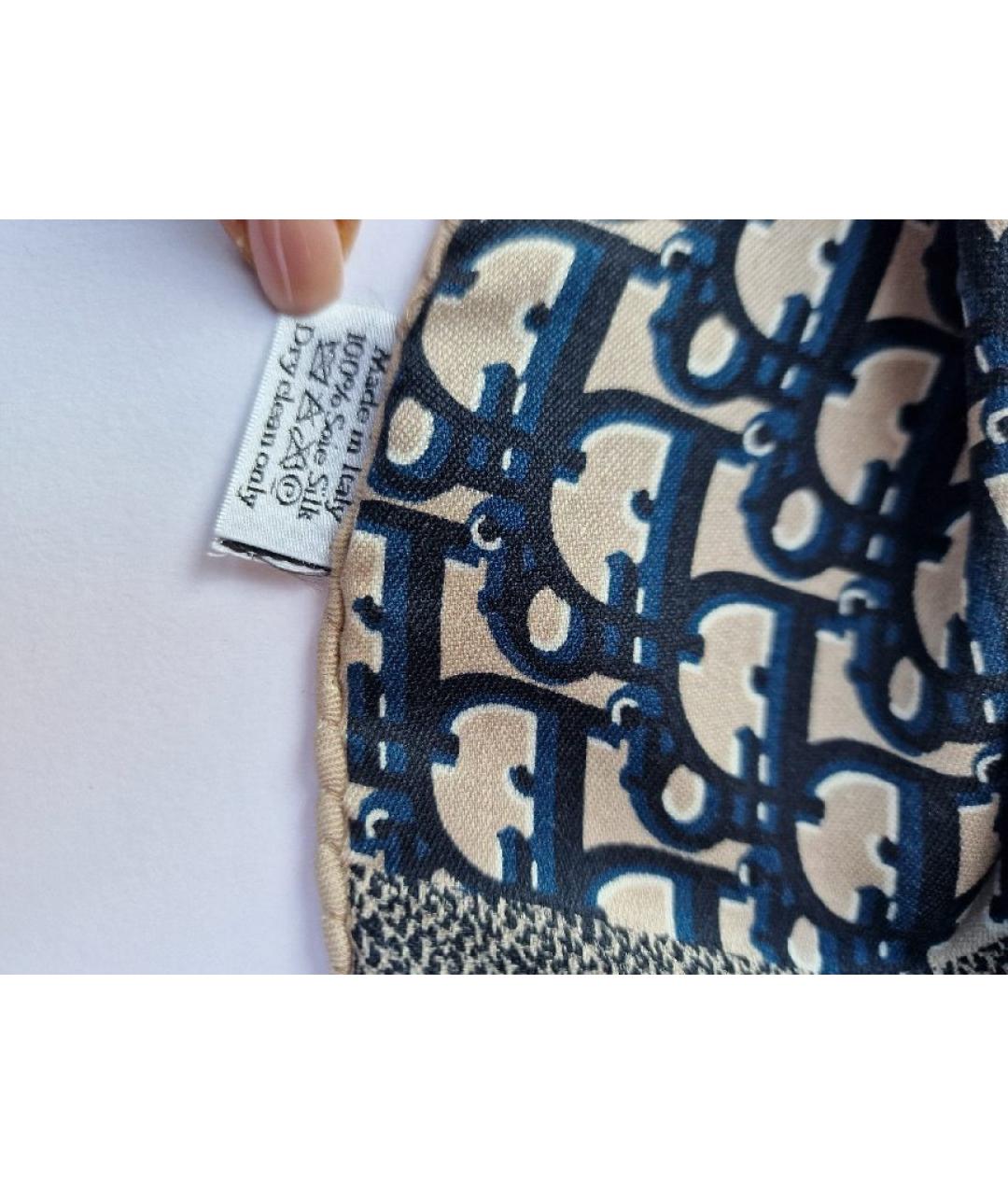 CHRISTIAN DIOR Темно-синий шелковый шарф, фото 6