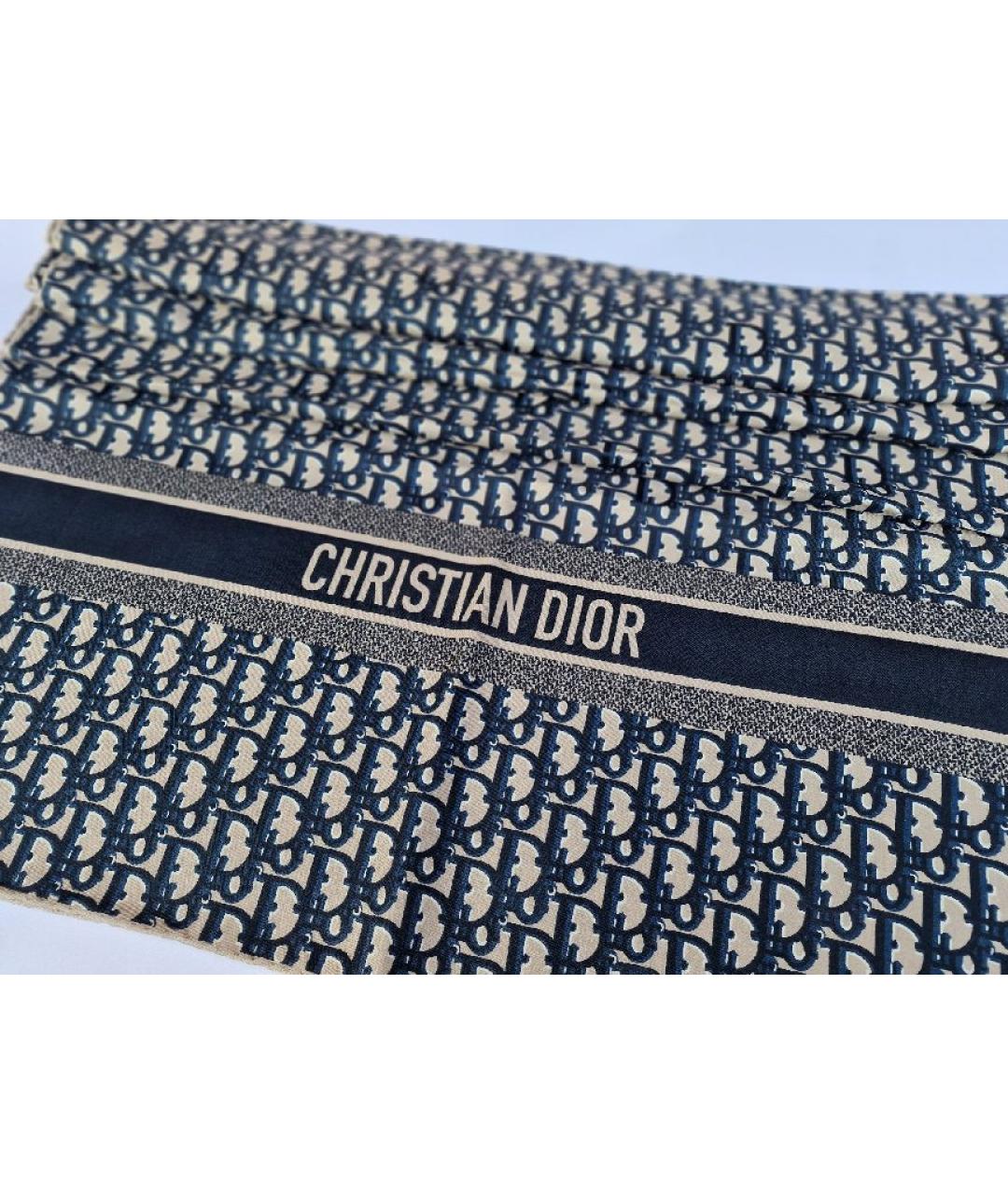 CHRISTIAN DIOR Темно-синий шелковый шарф, фото 2