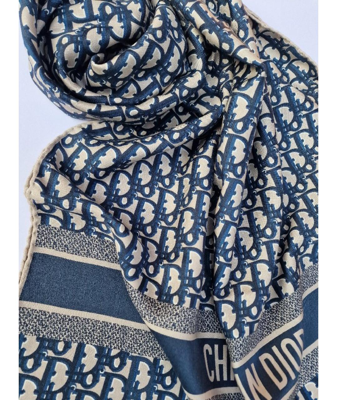 CHRISTIAN DIOR Темно-синий шелковый шарф, фото 4