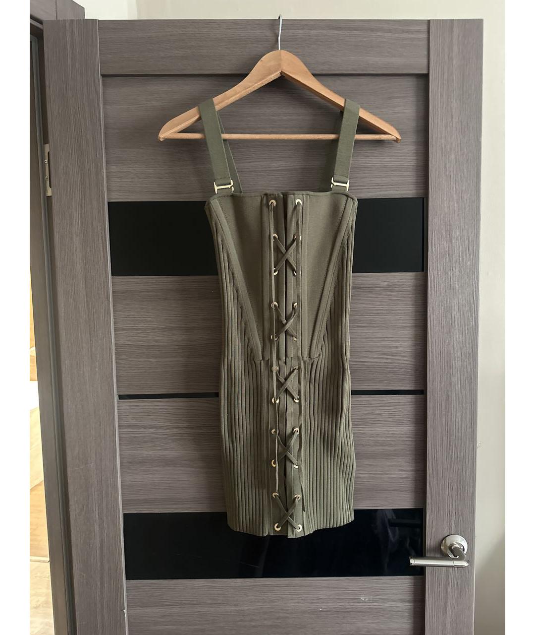 DION LEE Хаки вискозное коктейльное платье, фото 5