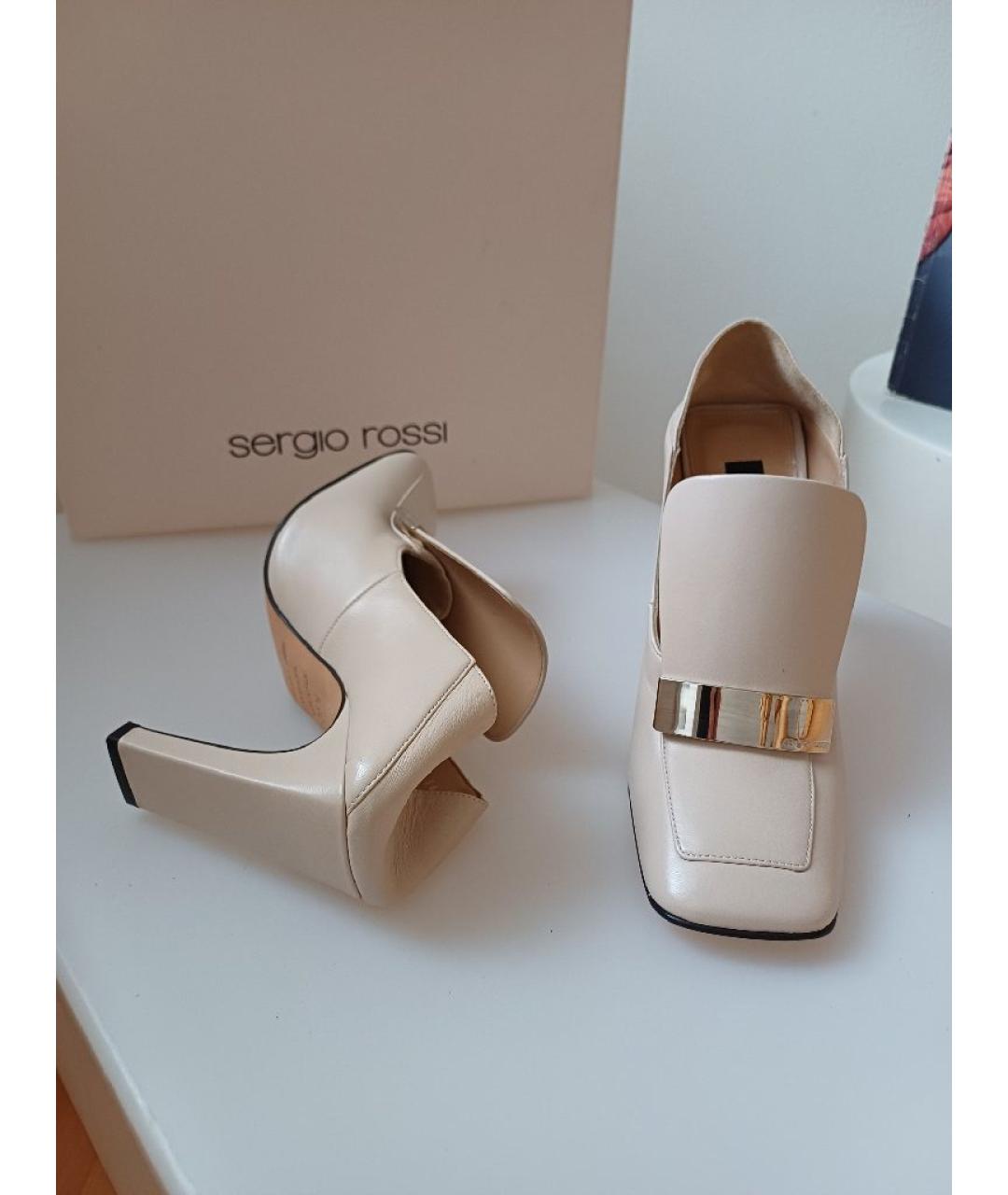 SERGIO ROSSI Бежевые кожаные туфли, фото 4