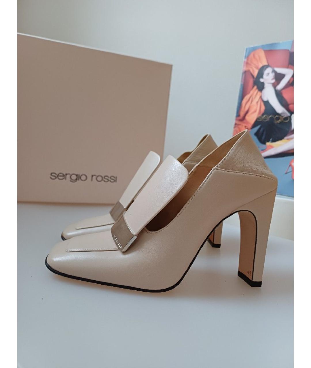 SERGIO ROSSI Бежевые кожаные туфли, фото 5