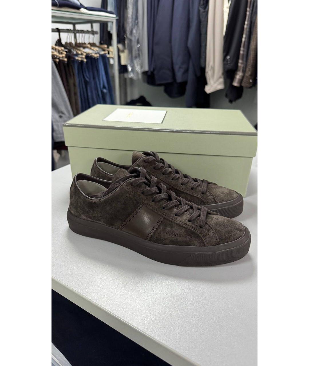 TOM FORD Коричневые замшевые низкие кроссовки / кеды, фото 6