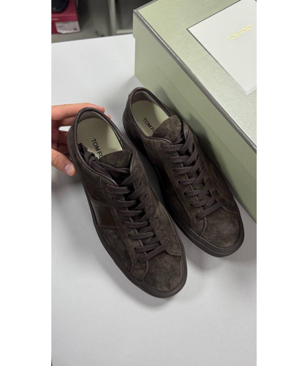 TOM FORD Коричневые замшевые низкие кроссовки / кеды, фото 2