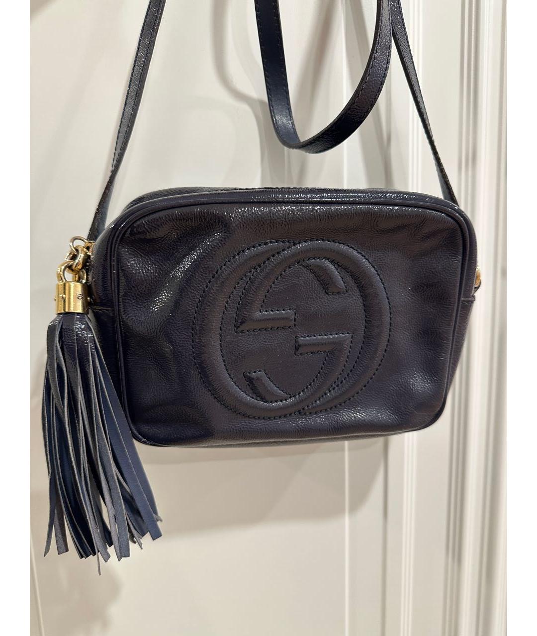 GUCCI Темно-синяя сумка через плечо из лакированной кожи, фото 7