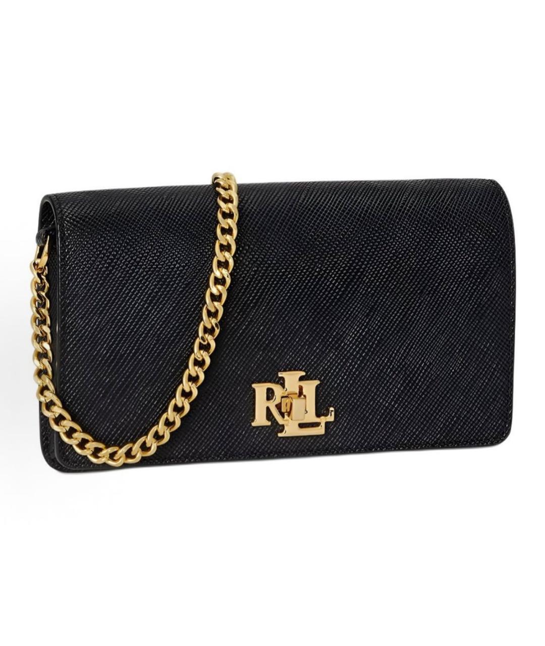 RALPH LAUREN Черная кожаная сумка через плечо, фото 2