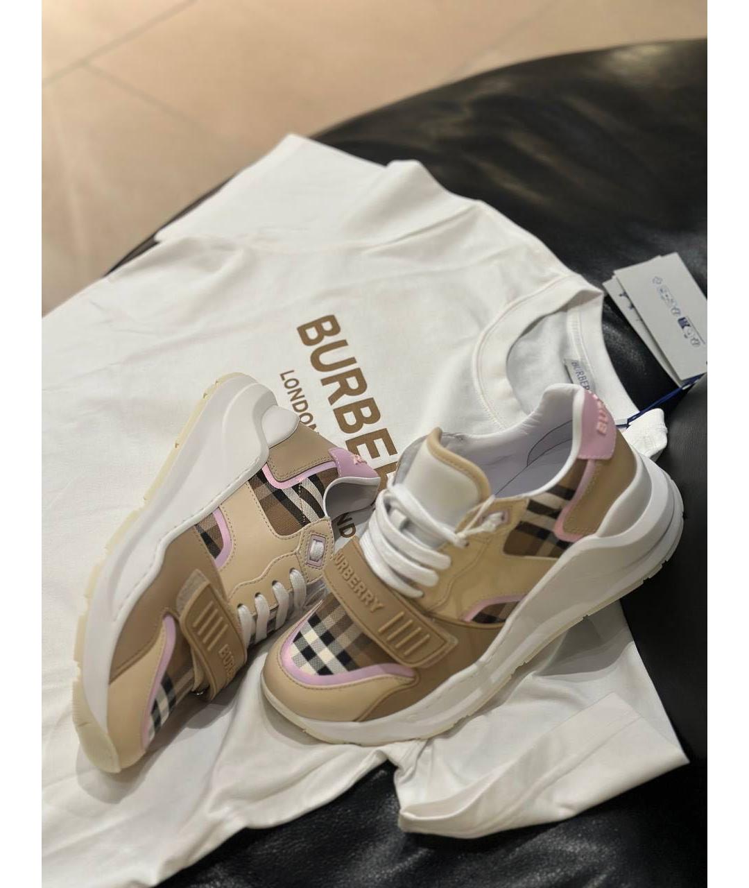 BURBERRY Бежевые кожаные кроссовки, фото 4