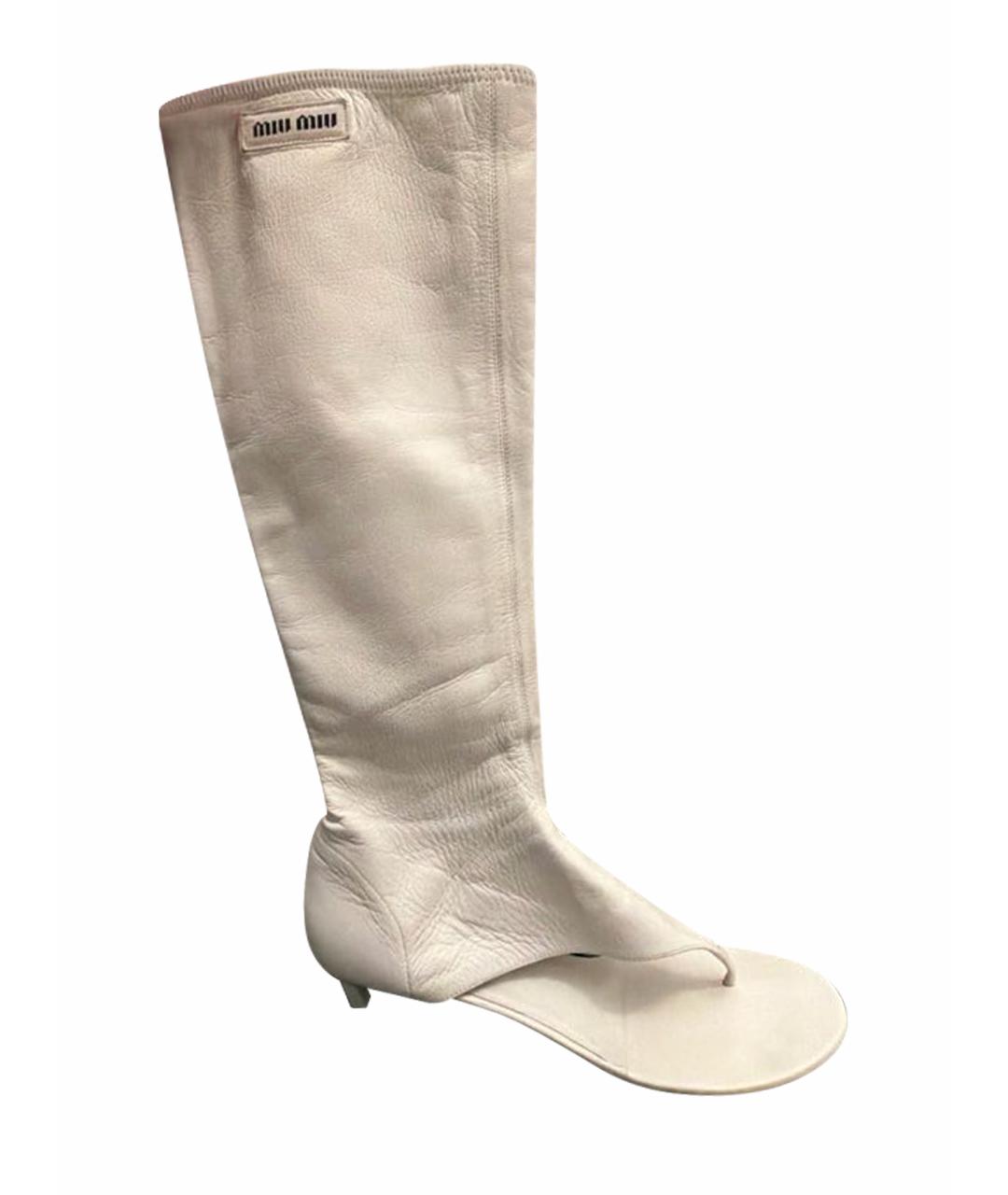 MIU MIU Белые кожаные сапоги, фото 1