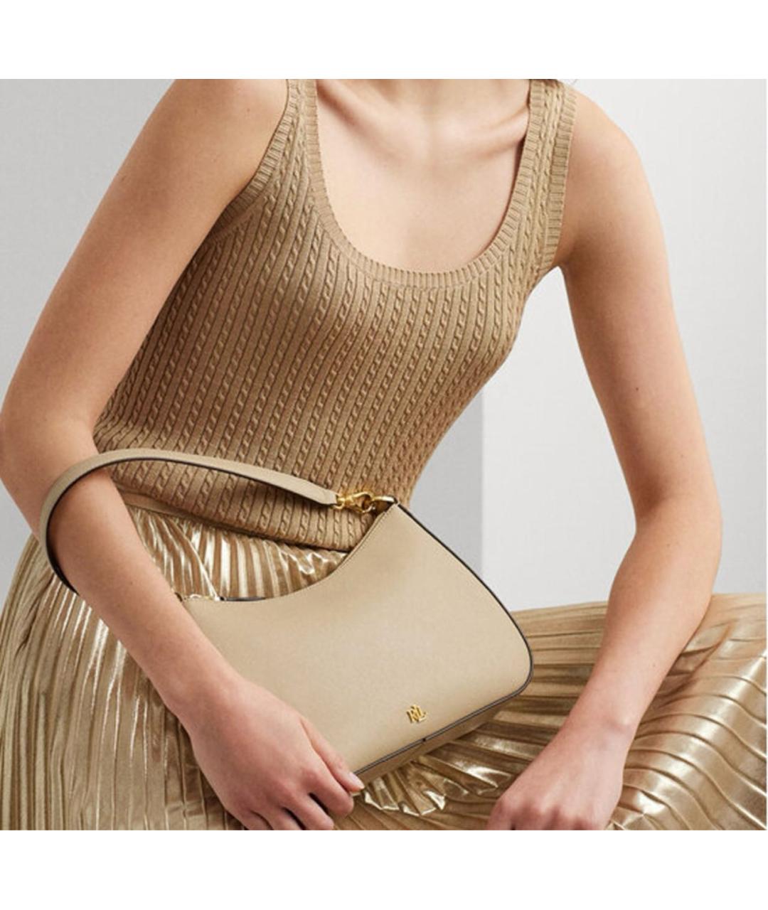 RALPH LAUREN Бежевая кожаная сумка через плечо, фото 5