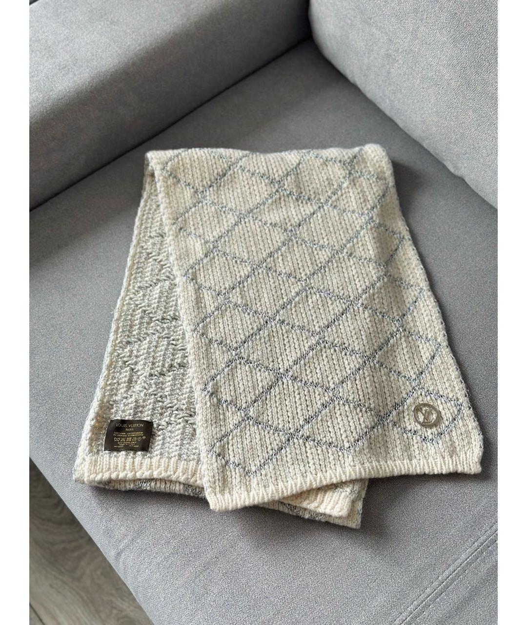 LOUIS VUITTON Белый шерстяной шарф, фото 6