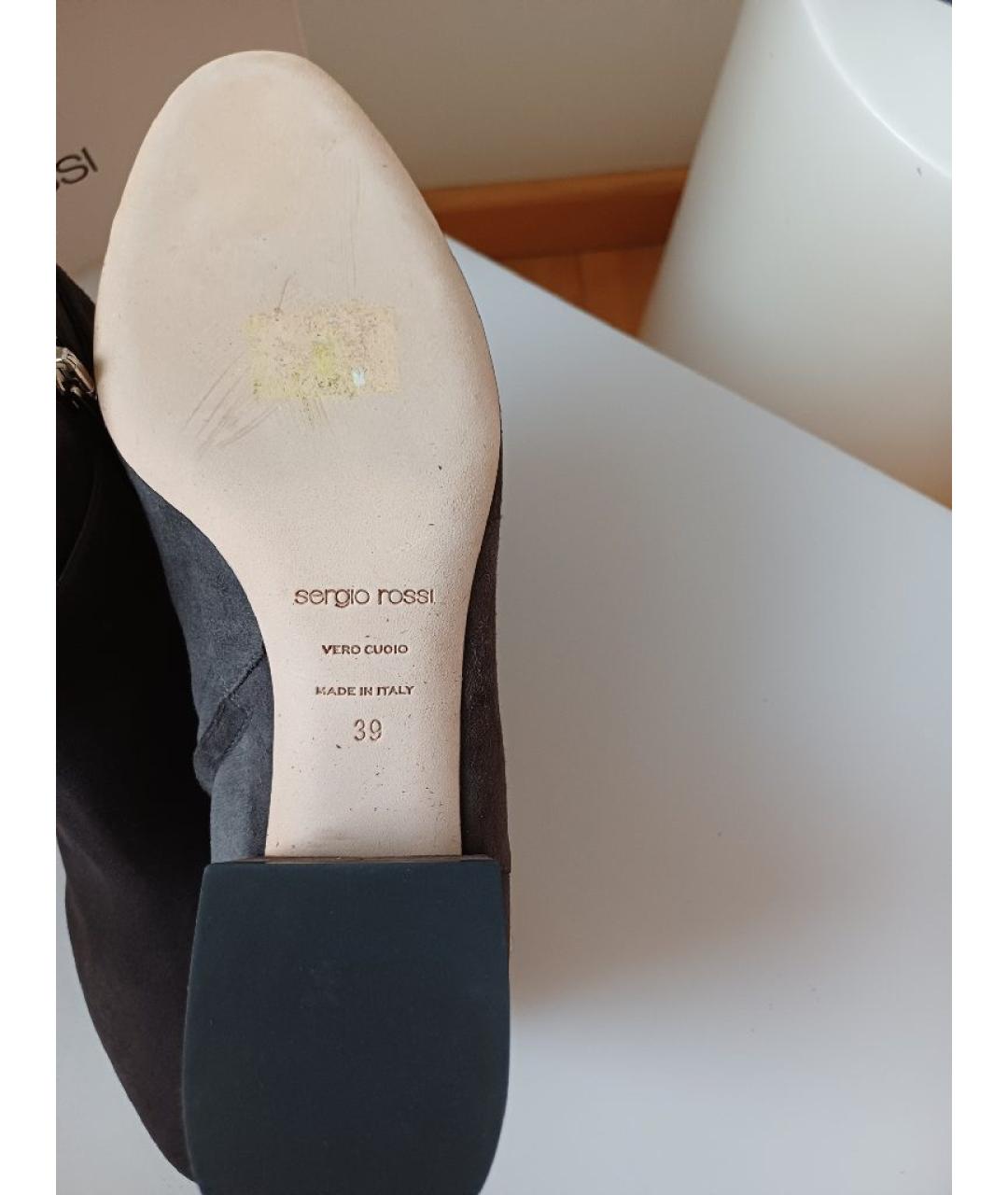 SERGIO ROSSI Антрацитовые замшевые ботильоны, фото 9