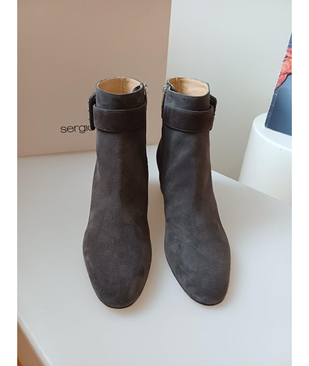 SERGIO ROSSI Антрацитовые замшевые ботильоны, фото 7