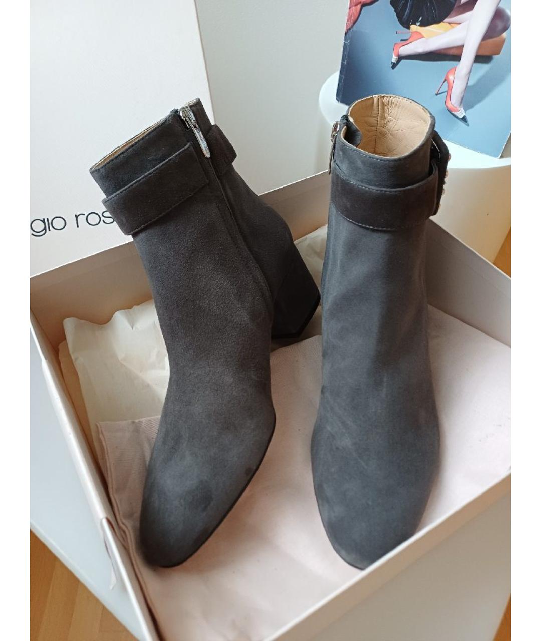 SERGIO ROSSI Антрацитовые замшевые ботильоны, фото 6