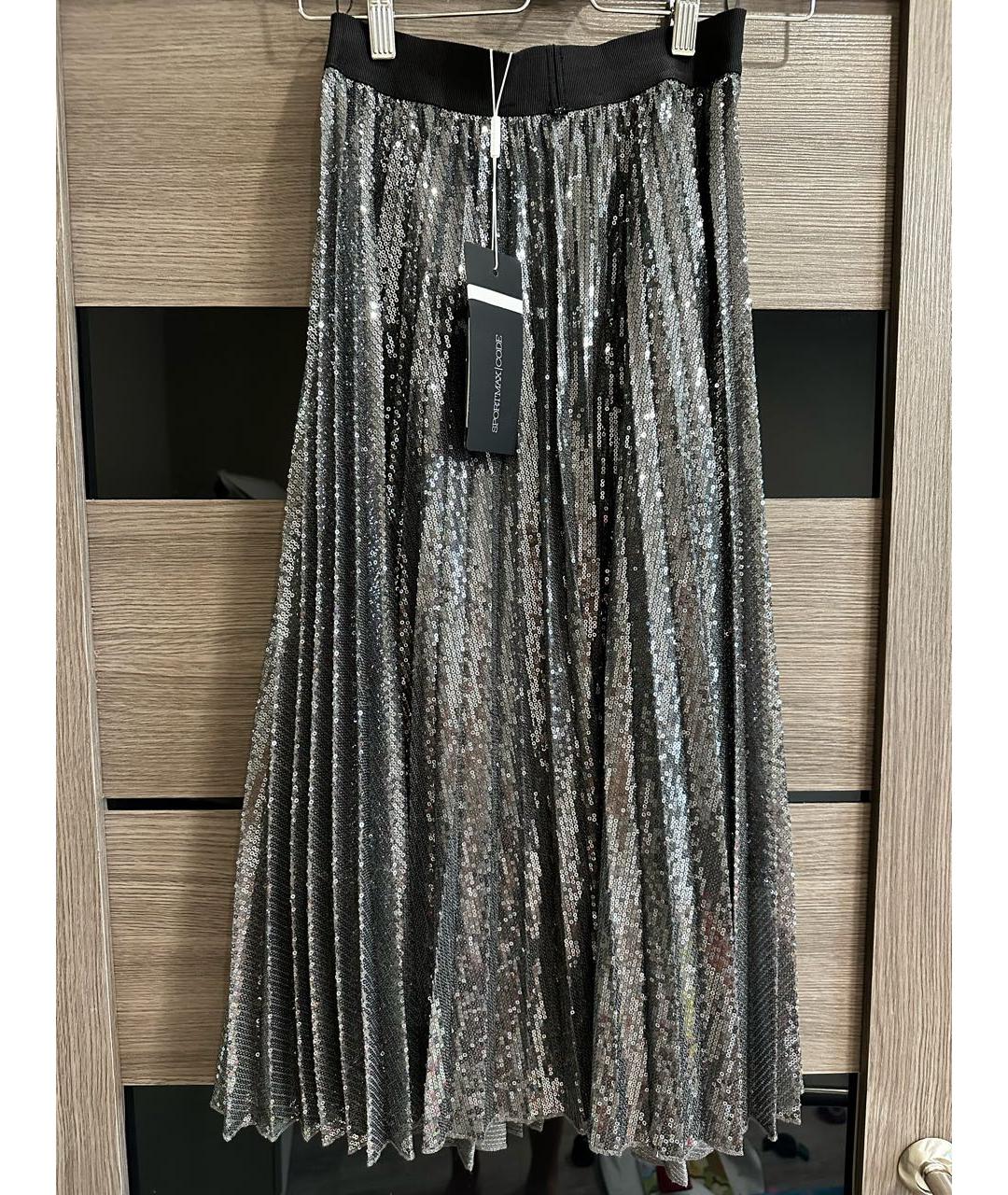 SPORTMAX Серебряная вискозная юбка миди, фото 6